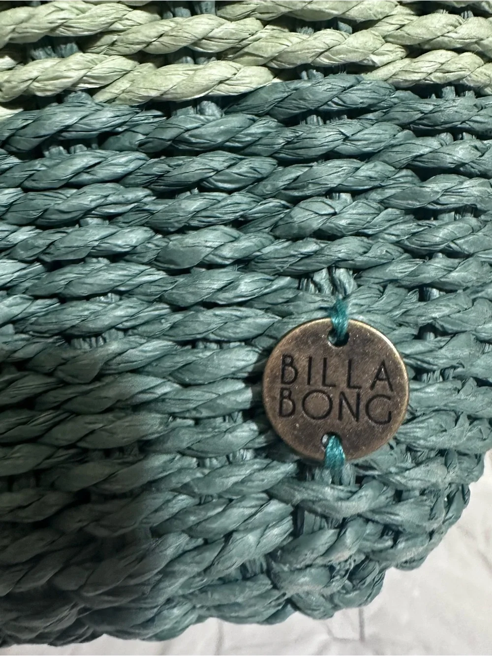 Billabong Green Ombre Woven Straw Tote with Wooden Handles